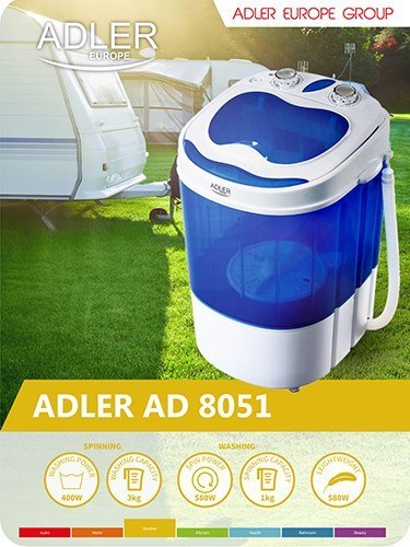 Pralka turystyczna Adler AD 8051 (1000 obr/min; 3 kg; 370 mm; kolor niebieski) Pralka turystyczna Adler AD 8051 (1000 obr/min; 3 kg; 370 mm; kolor niebieski)