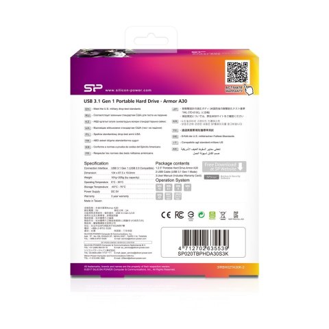 Dysk zewnętrzny HDD Silicon Power Armor A30 (2TB; 2.5"; USB 3.2; 5400 obr/min; Orange-Black; SP020TBPHDA30S3K) Dysk zewnętrzny HDD Silicon Power Armor A30 (2TB; 2.5"; USB 3.2; 5400 obr/min; Orange-Black; SP020TBPHDA30S3K)