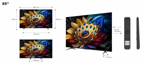 Telewizor TCL 85C655 QLED 85'' 4K Ultra HD Google TV Dolby Atmos DVB-T2 Czarny (WYPRZEDAŻ)