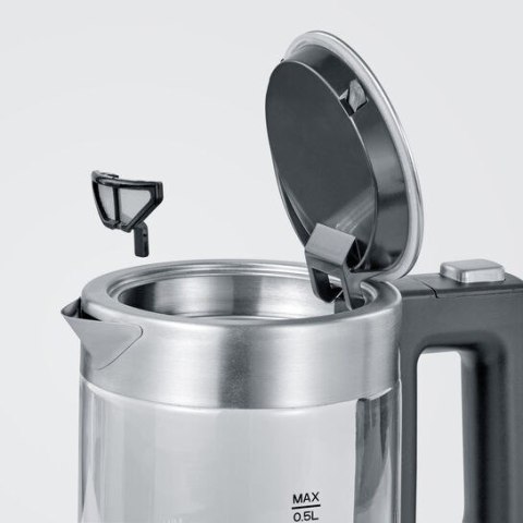 SEVERIN CZAJNIK ELEKTR. SZKŁO-STAL, POJ. 0,5 L, ZAKRYTA GRZAŁKA, W 100% BEZ BPA, OBSŁUGA JEDNĄ RĘKĄ, MOC 1100W WK3472