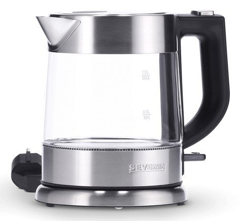 SEVERIN CZAJNIK ELEKTR. SZKŁO-STAL, POJ. 1 L, ZAKRYTA GRZAŁKA, FILTR ANTYWAPNIOWY, LAMPKA KONTROLNA, MOC 2200W WK3468