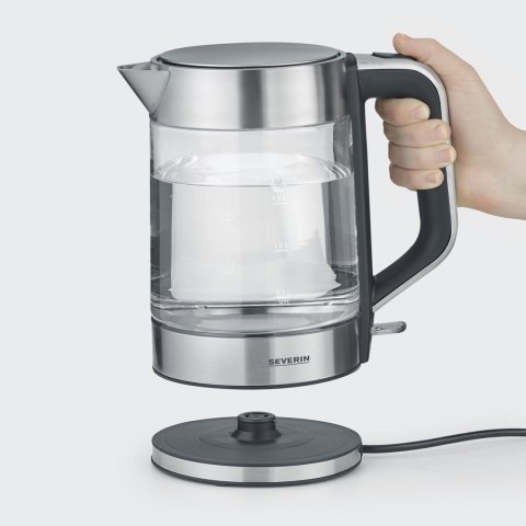 SEVERIN CZAJNIK ELEKTRYCZNY SZKŁO-STAL, 1,7L, ZAKRYTA GRZAŁKA, KONTROLER STRIX, WNĘKA NA PRZEWÓD, WSKAŹNIK WODY, 2200W WK3420