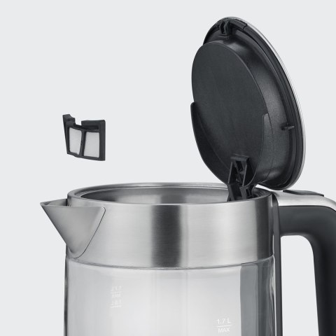 SEVERIN CZAJNIK ELEKTRYCZNY SZKŁO-STAL, 1,7L, ZAKRYTA GRZAŁKA, KONTROLER STRIX, WNĘKA NA PRZEWÓD, WSKAŹNIK WODY, 2200W WK3420