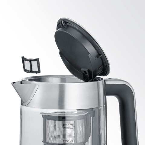 SEVERIN CZAJNIK ELEKTRYCZNY SZKŁO-STAL, REG. TEMPERATURY, SITKO DO HERBATY, AUT. PROGRAM, KONTROLER STRIX, 1,7L 3000W WK3422
