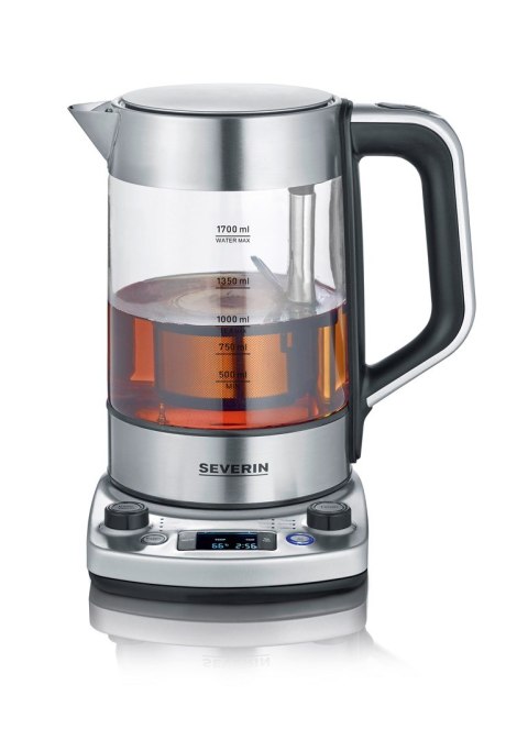 SEVERIN CZAJNIK ELEKTRYCZNY SZKŁO-STAL, REG. TEMPERATURY, SITKO DO HERBATY, AUT. PROGRAM, KONTROLER STRIX, 1,7L 3000W WK3422