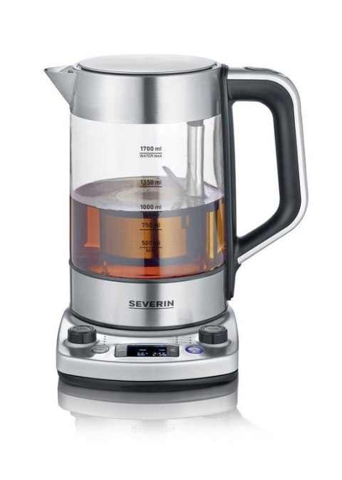 SEVERIN CZAJNIK ELEKTRYCZNY SZKŁO-STAL, REG. TEMPERATURY, SITKO DO HERBATY, AUT. PROGRAM, KONTROLER STRIX, 1,7L 3000W WK3422