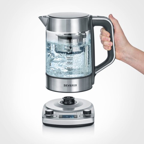 SEVERIN CZAJNIK ELEKTRYCZNY SZKŁO-STAL, REG. TEMPERATURY, SITKO DO HERBATY, AUT. PROGRAM, KONTROLER STRIX, 1,7L 3000W WK3422
