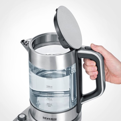 SEVERIN CZAJNIK ELEKTRYCZNY SZKŁO-STAL, REG. TEMPERATURY, SITKO DO HERBATY, AUT. PROGRAM, KONTROLER STRIX, 1,7L 3000W WK3422