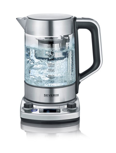 SEVERIN CZAJNIK ELEKTRYCZNY SZKŁO-STAL, REG. TEMPERATURY, SITKO DO HERBATY, AUT. PROGRAM, KONTROLER STRIX, 1,7L 3000W WK3422