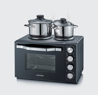 SEVERIN MINI PIEKARNIK Z PŁYTAMI DO GOTOWANIA, ZAKRES TEMP. 100°C-230°C, TIMER DO 120 MIN, 30 L, 1500W TO2074