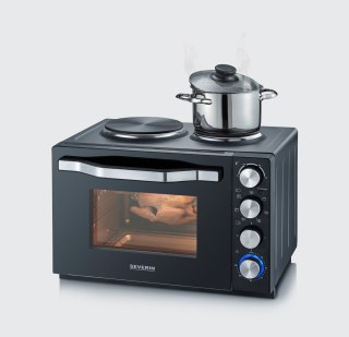 SEVERIN MINI PIEKARNIK Z PŁYTAMI DO GOTOWANIA, ZAKRES TEMP. 100°C-230°C, TIMER DO 120 MIN, 30 L, 1500W TO2074
