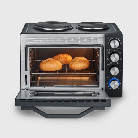 SEVERIN MINI PIEKARNIK Z PŁYTAMI DO GOTOWANIA, ZAKRES TEMP. 100°C-230°C, TIMER DO 120 MIN, 30 L, 1500W TO2074