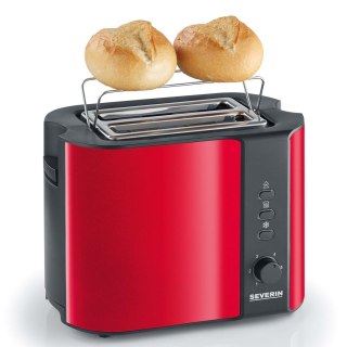SEVERIN TOSTER CZERWONY, STAL NIERDZEWNA, 2 KROMKI, PRZYCISK ROZMRAŻANIA, ELEKTR. KONTR. OPIEKANIA, MOC 800W AT2217