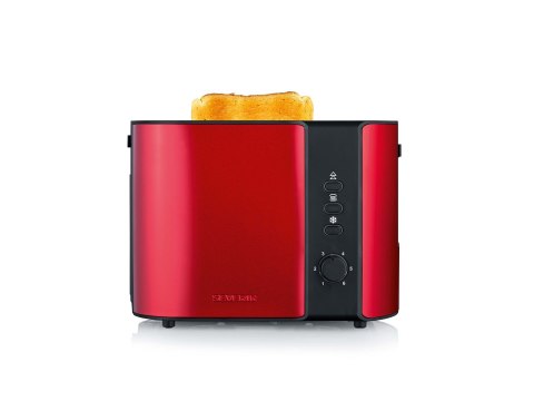 SEVERIN TOSTER CZERWONY, STAL NIERDZEWNA, 2 KROMKI, PRZYCISK ROZMRAŻANIA, ELEKTR. KONTR. OPIEKANIA, MOC 800W AT2217