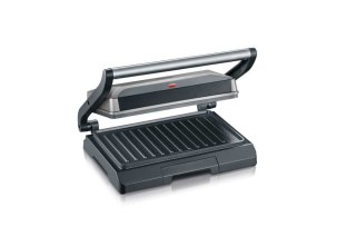 SEVERIN GRILL KONTAKTOWY STAL, SZARY, WANIENKA NA TŁUSZCZ, WĄSKI DESIGN, POWŁOKA NIEPRZYWIERAJĄCA, MOC 800W KG 2394