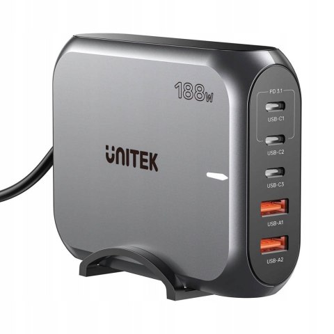 UNITEK ŁADOWARKA SIECIOWA 2X USB-A 3X USB-C GAN PD 3.1 188W UNITEK ŁADOWARKA SIECIOWA 2X USB-A 3X USB-C GAN PD 3.1 188W