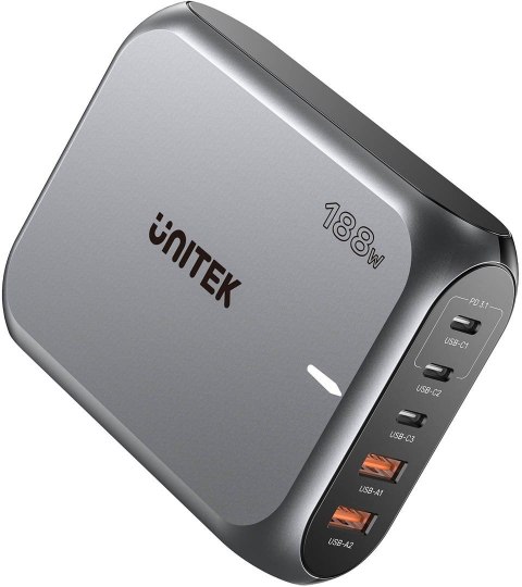 UNITEK ŁADOWARKA SIECIOWA 2X USB-A 3X USB-C GAN PD 3.1 188W UNITEK ŁADOWARKA SIECIOWA 2X USB-A 3X USB-C GAN PD 3.1 188W