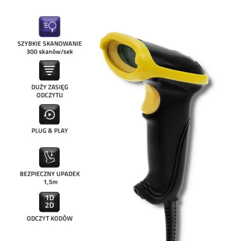 QOLTEC LASEROWY CZYTNIK KODÓW 1D | 2D | USB | CZARNY QOLTEC LASEROWY CZYTNIK KODÓW 1D | 2D | USB | CZARNY