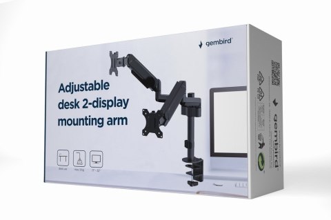 GEMBIRD BIURKOWE REGULOWANE RAMIĘ/UCHWYT NA 2 MONITORY 17-32, 100X100MM, DO 9 KG GEMBIRD BIURKOWE REGULOWANE RAMIĘ/UCHWYT NA 2 MONITORY 17-32, 100X100MM, DO 9 KG