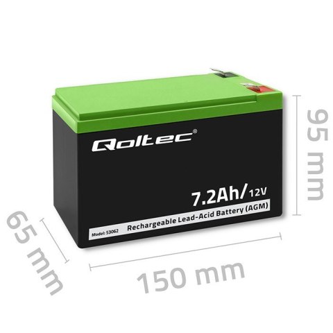 QOLTEC AKUMULATOR AGM 12V | 7.2AH | MAX 108A QOLTEC AKUMULATOR AGM 12V | 7.2AH | MAX 108A