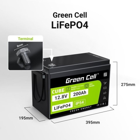 GREEN CELL AKUMULATOR LIFEPO4 CUBE 200AH 12V/12.8V 2560WH LFPGC12V200AH GREEN CELL AKUMULATOR LIFEPO4 CUBE 200AH 12V/12.8V 2560WH LFPGC12V200AH
