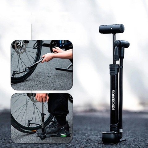 Pompka rowerowa Rockbros 42310006001 z manometrem - czarna Pompka rowerowa Rockbros 42310006001 z manometrem - czarna