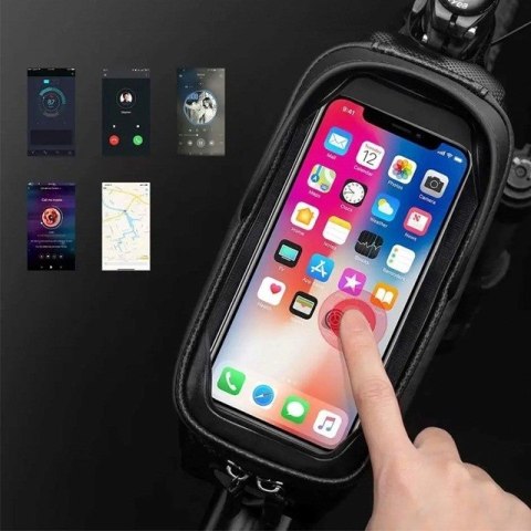 Sakwa rowerowa Rockbros B68-1 na ramę pancerna z kieszonką na telefon 1.7l - czarna Sakwa rowerowa Rockbros B68-1 na ramę pancerna z kieszonką na telefon 1.7l - czarna