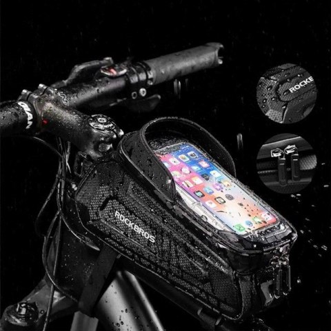 Sakwa rowerowa Rockbros B68 na ramę pancerna z kieszonką na telefon i pokrowcem 1.7l - czarna Sakwa rowerowa Rockbros B68 na ramę pancerna z kieszonką na telefon i pokrowcem 1.7l - czarna