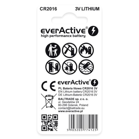 EVERACTIVE BATERIE LITOWE MINI CR2016 BLISTER 2 SZT. CR20162BL EVERACTIVE BATERIE LITOWE MINI CR2016 BLISTER 2 SZT. CR20162BL