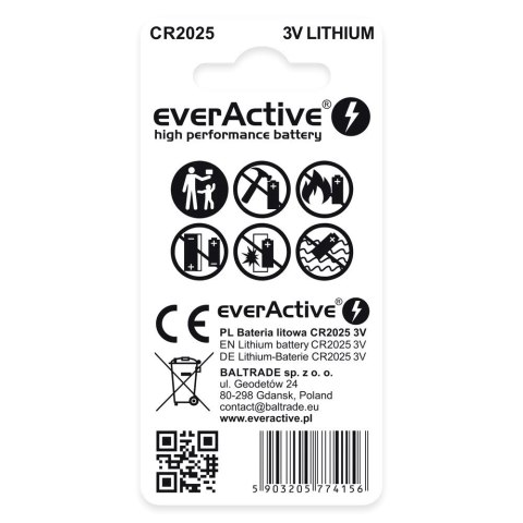 EVERACTIVE BATERIE LITOWE MINI CR2025 BLISTER 2SZT. CR20252BL EVERACTIVE BATERIE LITOWE MINI CR2025 BLISTER 2SZT. CR20252BL