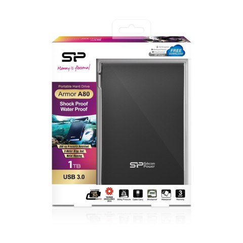Dysk zewnętrzny HDD Silicon Power Armor A80 (1TB; 2.5"; USB 3.2; 5400 obr/min; Black; SP010TBPHDA80S3K) Dysk zewnętrzny HDD Silicon Power Armor A80 (1TB; 2.5"; USB 3.2; 5400 obr/min; Black; SP010TBPHDA80S3K)