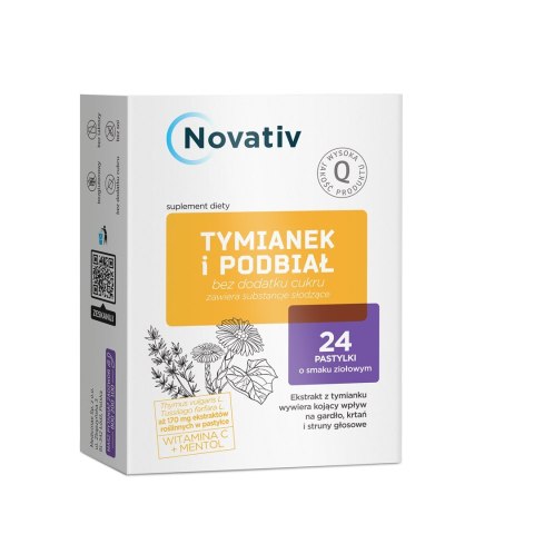 Novativ Tymianek i Podbiał, 24 pastylki do ssania Novativ Tymianek i Podbiał, 24 pastylki do ssania