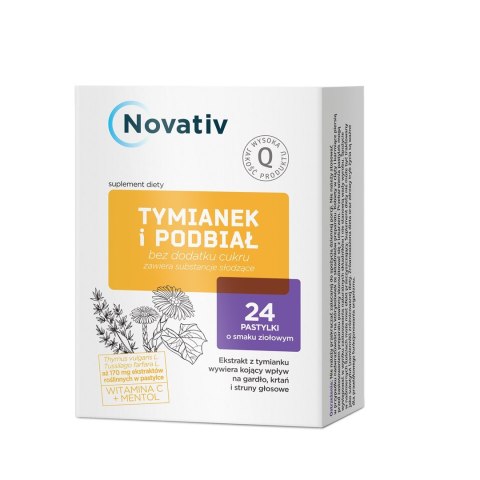 Novativ Tymianek i Podbiał, 24 pastylki do ssania Novativ Tymianek i Podbiał, 24 pastylki do ssania