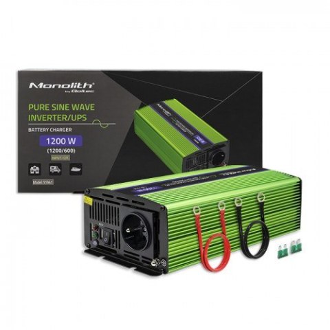 QOLTEC PRZETWORNICA NAPIĘCIA MONOLITH | ŁADOWANIE BATERII | UPS | 600W | 1200W | 12V NA 230V | CZYSTY SINUS (WYPRZEDAŻ)
