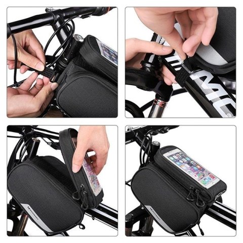 Wozinsky torba rowerowa na ramę + odczepiany pokrowiec na telefon do 6,5" 1,5l czarna (WBB7BK) Wozinsky torba rowerowa na ramę + odczepiany pokrowiec na telefon do 6,5" 1,5l czarna (WBB7BK)