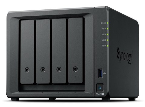NAS Synology DS425+, Tower, 4x (3.5" SATA HDD/ 2.5" SATA SSD), 2 x M.2, Intel Celeron J4125, 2 GB DDR4 non-ECC (max.6GB), 1x 1Gb NAS Synology DS425+, Tower, 4x (3.5" SATA HDD/ 2.5" SATA SSD), 2 x M.2, Intel Celeron J4125, 2 GB DDR4 non-ECC (max.6GB), 1x 1Gb
