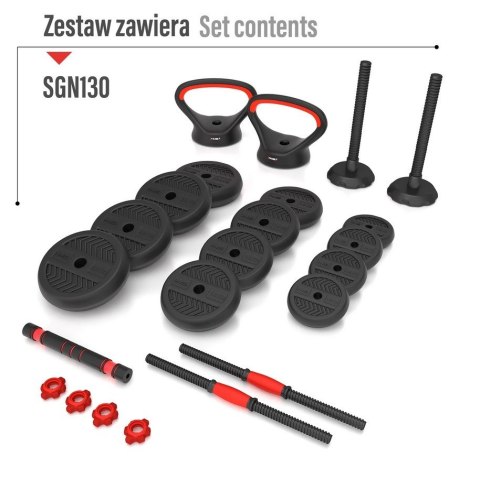 Zestaw ciężarów 6w1 HMS SGN130 (sztanga, sztangielki i kettlebell) 30kg (WYPRZEDAŻ) Zestaw ciężarów 6w1 HMS SGN130 (sztanga, sztangielki i kettlebell) 30kg (WYPRZEDAŻ)