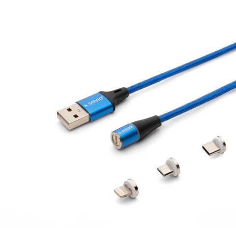 SAVIO KABEL MAGNETYCZNY USB - USB TYP C, MICRO I LIGHTNING, 2M, NIEBIESKI CL-157 SAVIO KABEL MAGNETYCZNY USB - USB TYP C, MICRO I LIGHTNING, 2M, NIEBIESKI CL-157