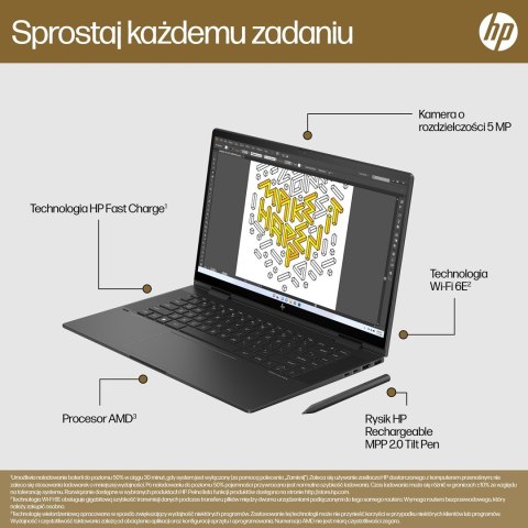 HP Envy 15-FH0023DX Ryzen 7 7730U 15.6"FHD Touch 16GB SSD512 BT BLKB x360 Win11 Nightfall Black (REPACK) 2Y (WYPRZEDAŻ)
