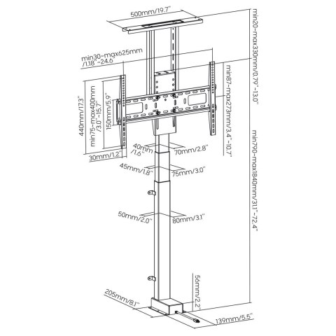 MACLEAN UCHWYT ELEKTRYCZNY WYSUWANY DO TV, TUYA, 37''-80'', VESA 600X400, MAX 60KG MC-866T