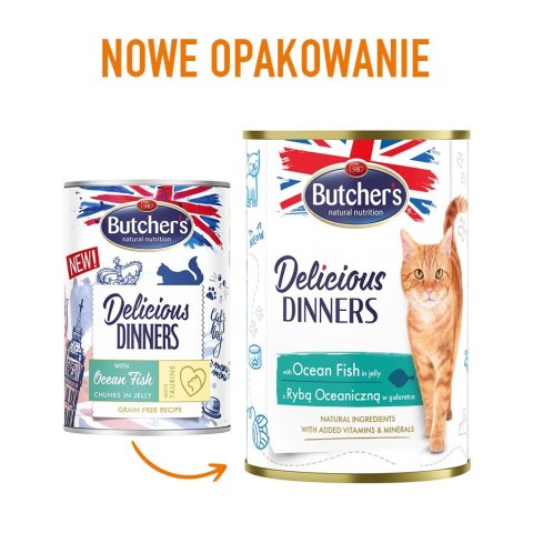 BUTCHER'S Delicious dinners Kawałki z rybą morską w galaretce - mokra karma dla kota - 400 g