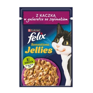 PURINA Felix Sensations Jellies z kaczką w galaretce ze szpinakiem - mokra karma dla kota - saszetka 85 g