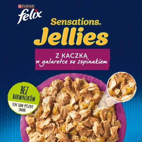 PURINA Felix Sensations Jellies z kaczką w galaretce ze szpinakiem - mokra karma dla kota - saszetka 85 g