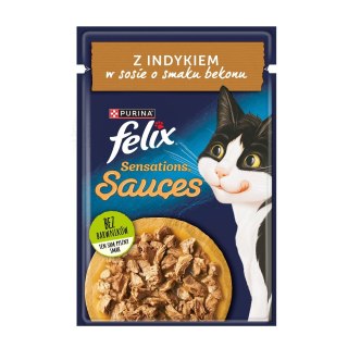 Purina Felix Sensations Sauce z indykiem w sosie o smaku bekonu - mokra karma dla kota - saszetka 85 g