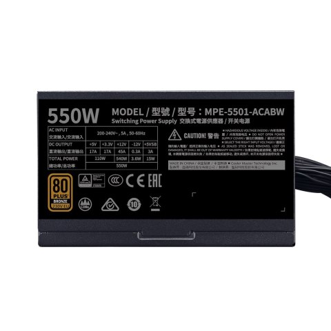 COOLER MASTER ZASILACZ MWE BRONZE 80+ 550W V2 230V MPE-5501-ACABW-BEU COOLER MASTER ZASILACZ MWE BRONZE 80+ 550W V2 230V MPE-5501-ACABW-BEU
