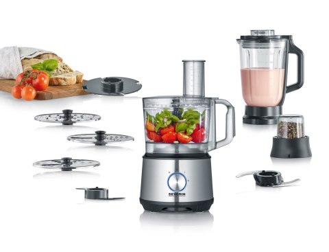 SEVERIN MULTI ROBOT KUCHENNY INOX, SZKLANY MIKSER KIELICHOWY 1,5 L, MŁYNEK 140 ML, POJEMNIK ROBOCZY 1,5 L, MOC 1200W KM3892