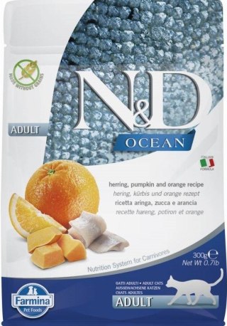 FARMINA N&D Ocean Cat Herring, Pumpkin and Orange Adult - sucha karma dla kota - 300 g