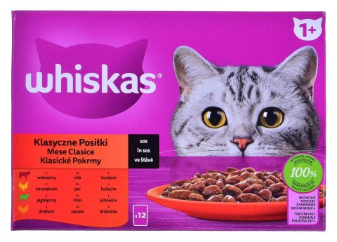 WHISKAS Klasyczne Posiłki w sosie - mokra karma dla kota - saszetka - 12x85 g