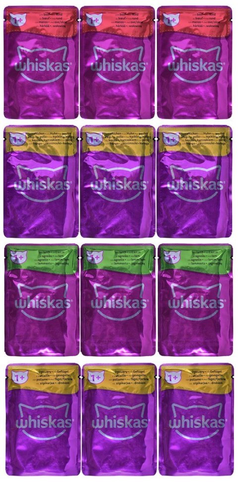 WHISKAS Klasyczne Posiłki w sosie - mokra karma dla kota - saszetka - 12x85 g