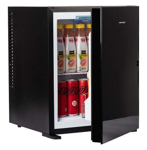 Bezszmerowy minibar termoelektryczny MPM-30-MBS-06/L z szklanym frontem czarny (WYPRZEDAŻ) Bezszmerowy minibar termoelektryczny MPM-30-MBS-06/L z szklanym frontem czarny (WYPRZEDAŻ)